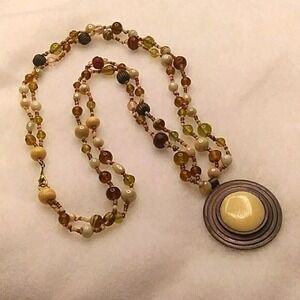 Brown and‎ green glass 2 strand beaded necklace